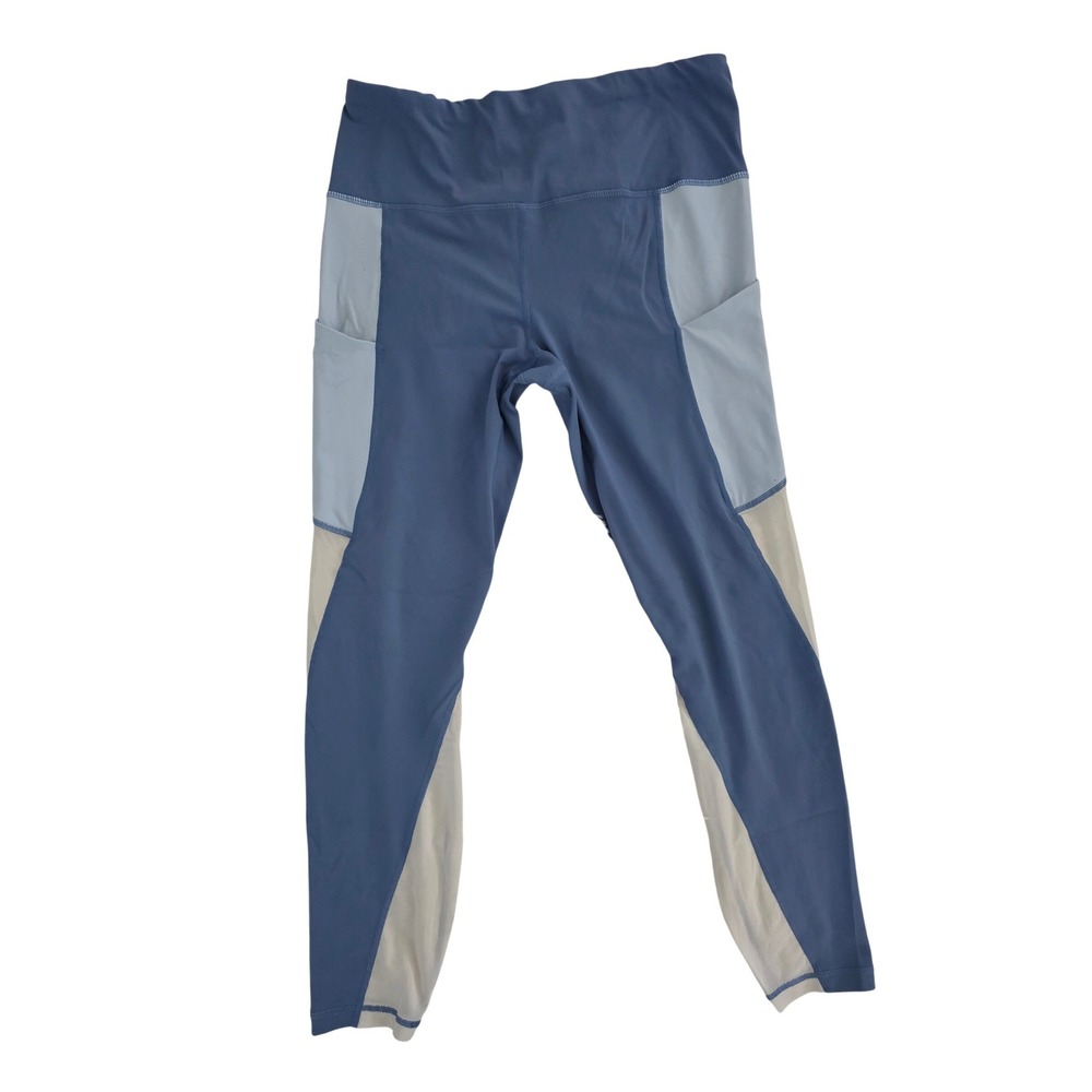 Active Life Womens Colorblock Pocket Leggings Blue White Large